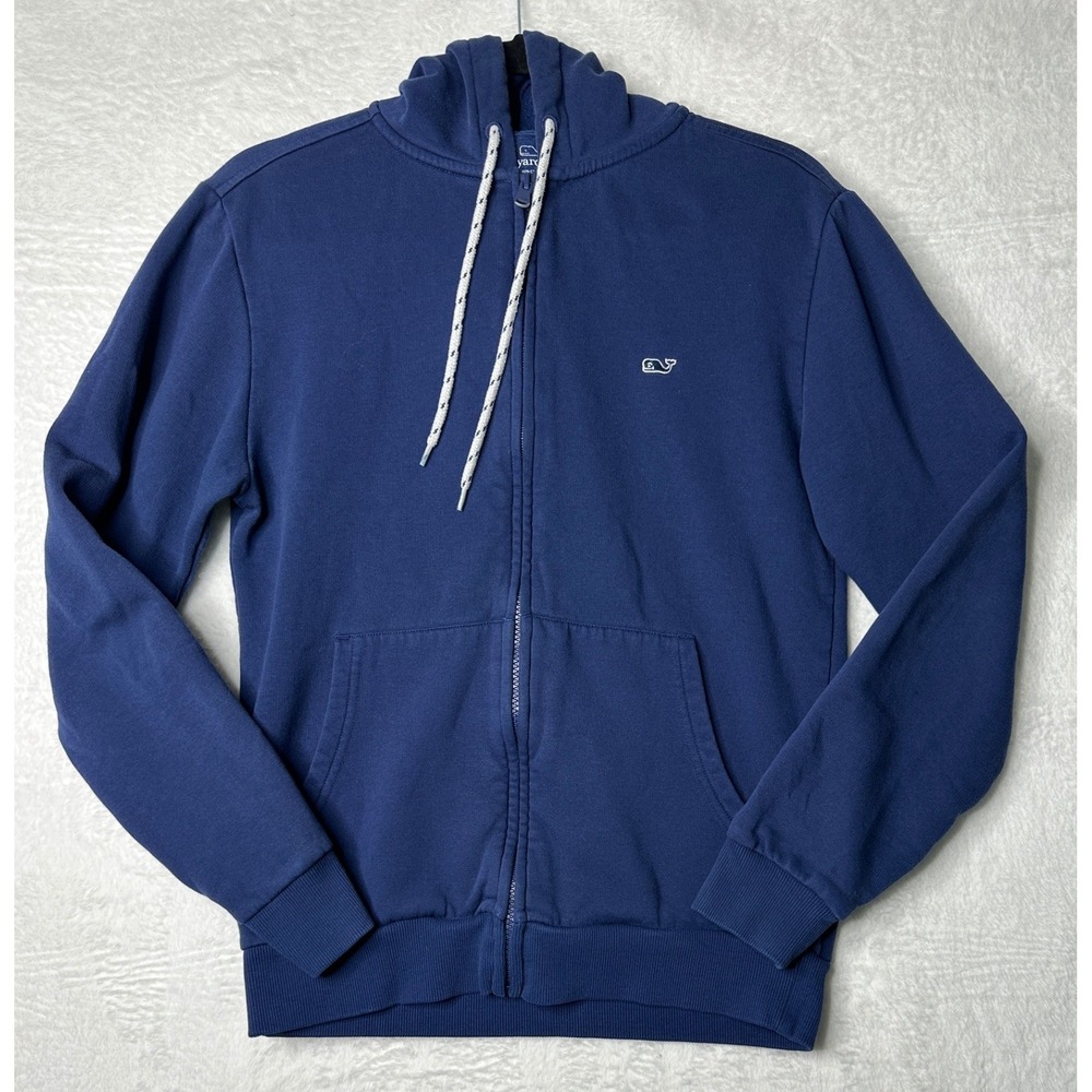 Vineyard Vines Full Zip Hoodie Mens XS Blue Whale Logo Fleece Sweatshirt